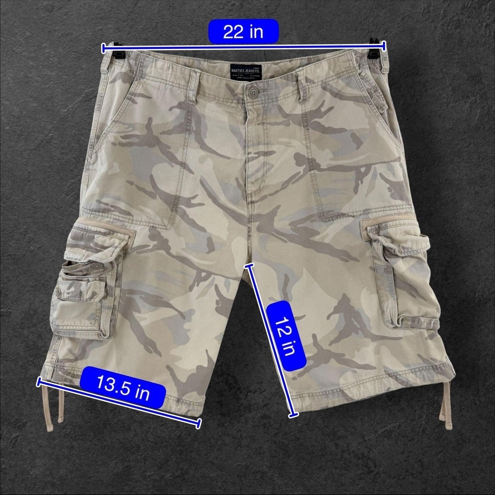Nautica Jeans Co Cargo Shorts Mens 42 Beige Tan Camo Army Relaxed - Picture 7 of 7